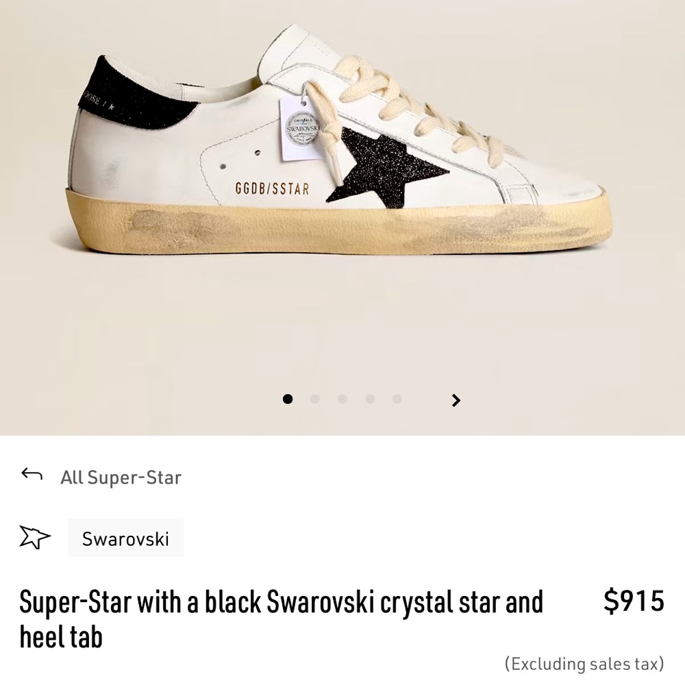 Super-Star Golden Goose with a black Swarovski crystal star and heel size 40